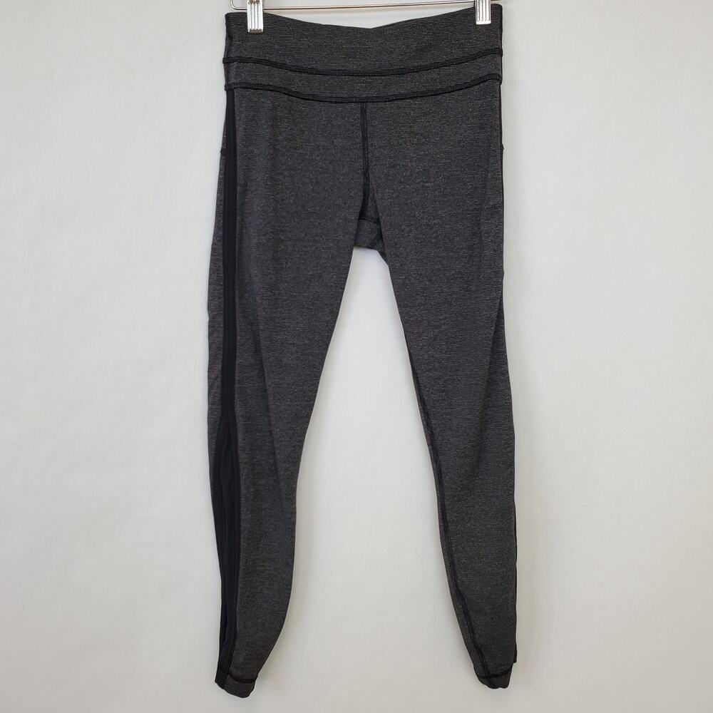 Lululemon Leggings Womens‎ Size 4 Gray Black Pinstripe 25" Yoga Run Gym Athletic